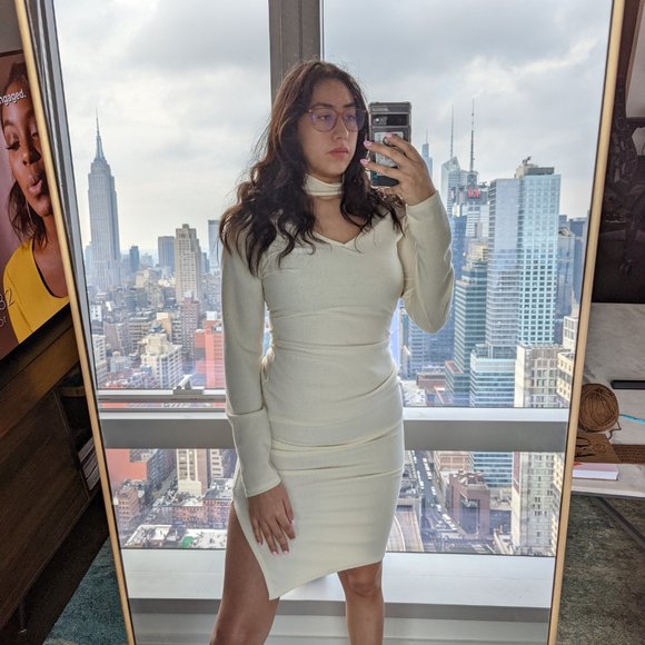 White High Neck Cut Out Midi Dress - Picture 2 of 6